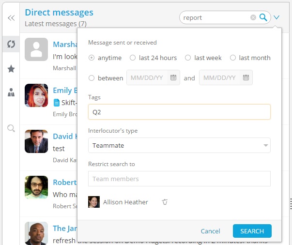 Direct messages search