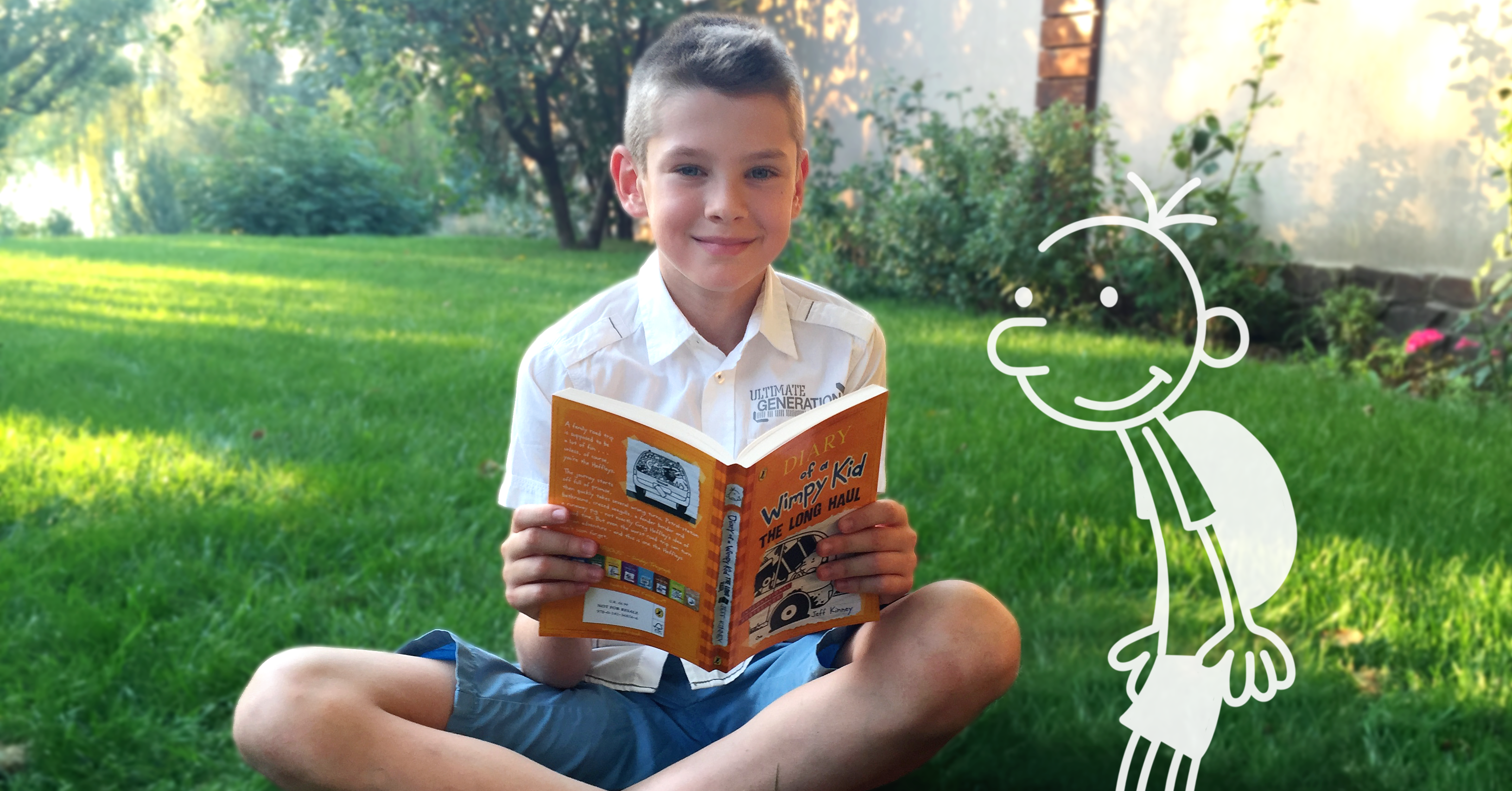 My son reading the Diary of a Wimpy Kid by Jeff Kinney